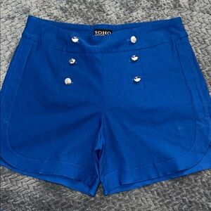 Soho Women's High rise sailor style button Royal Blue Shorts size small